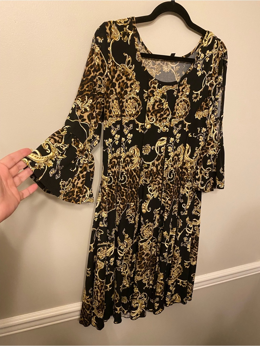 Sami & Jo Black and Gold Baroque Print Long Sleeve Dress